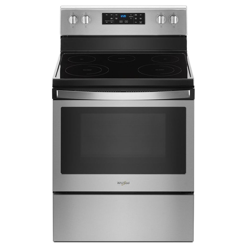 whirlpool 30 5 3 cu ft self clean electric electric range with frozen bakea technology fingerprint resistant ss