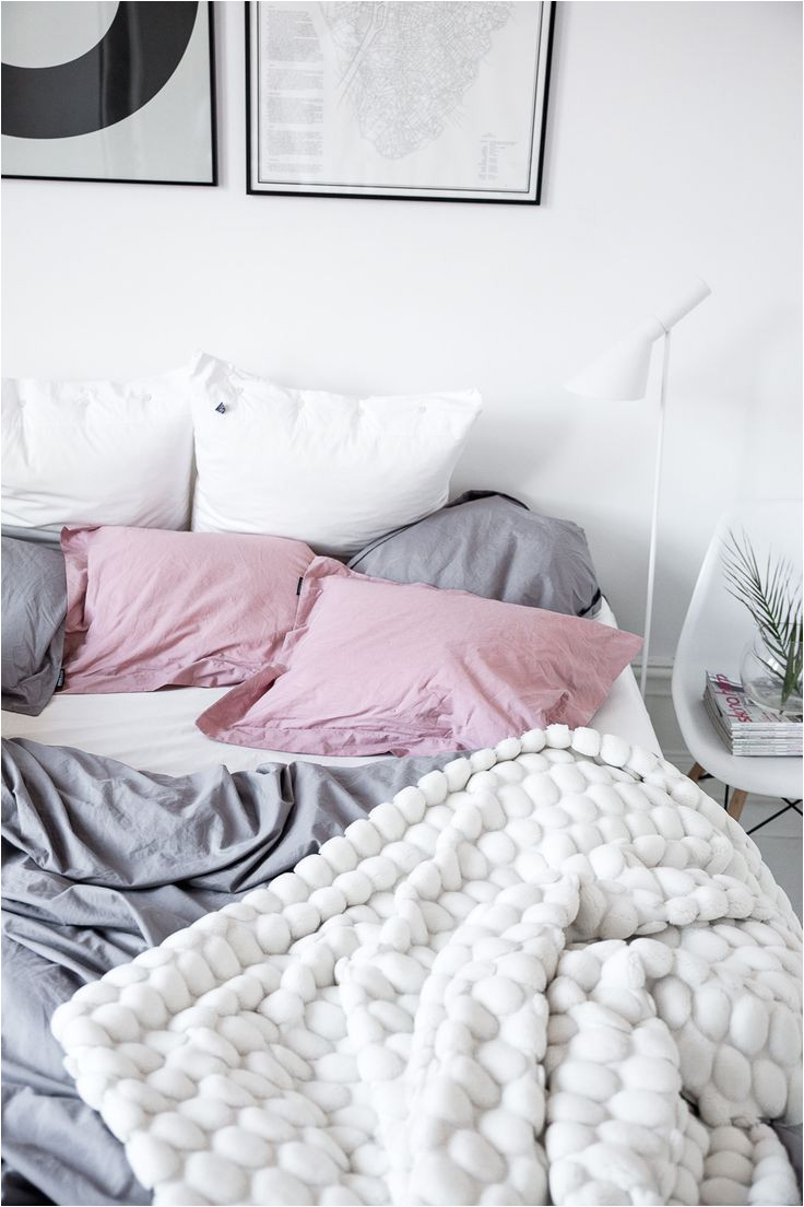 minimalist bedroom grey white and blush pink