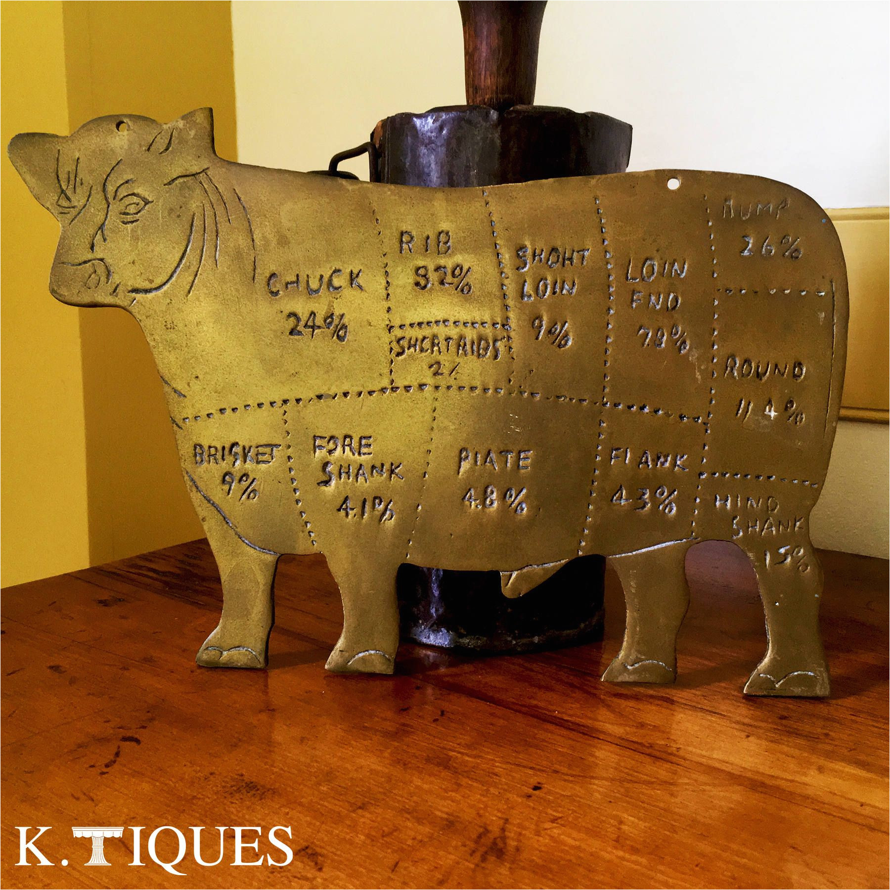 vintage butcher s shop advertising brass hog pig with meat cuts 12