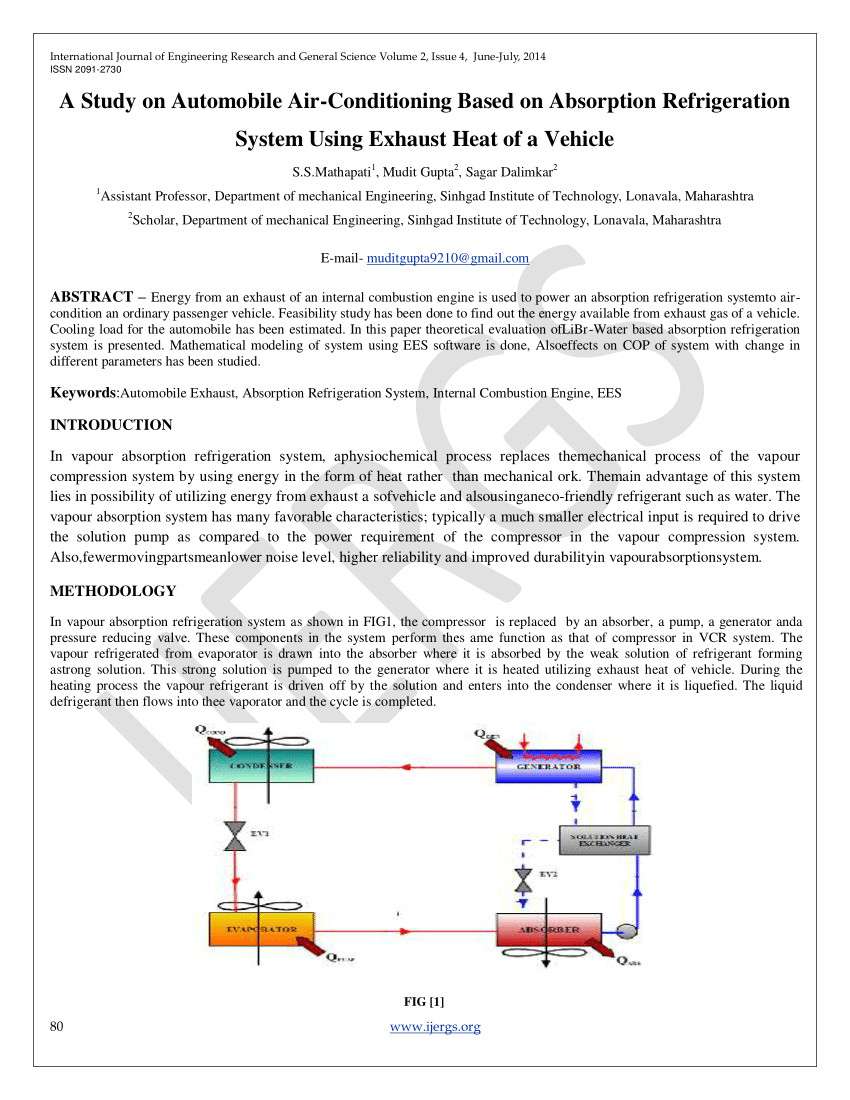 pdf a study on automobile air conditioning based on absorption refrigeration system using exhaust heat of a vehicle