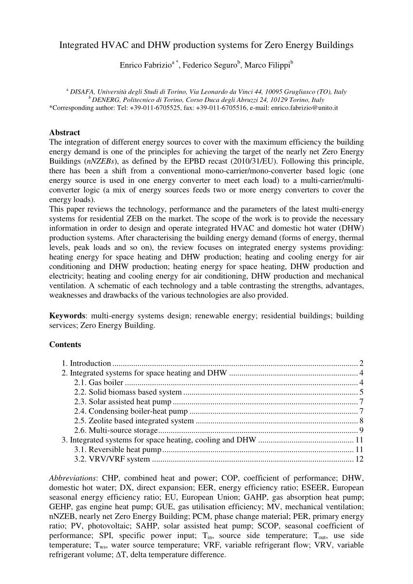 pdf integrated hvac and dhw production systems for zero energy buildings