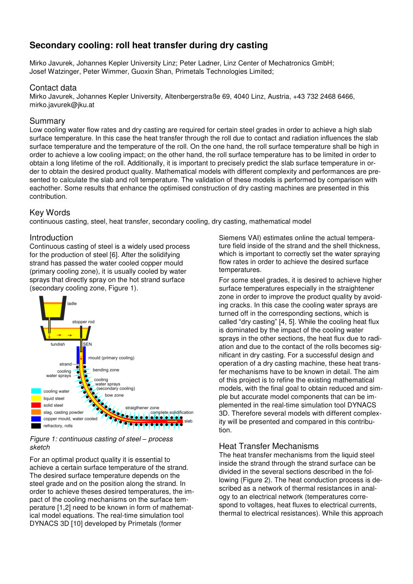 pdf secondary cooling roll heat transfer during dry casting