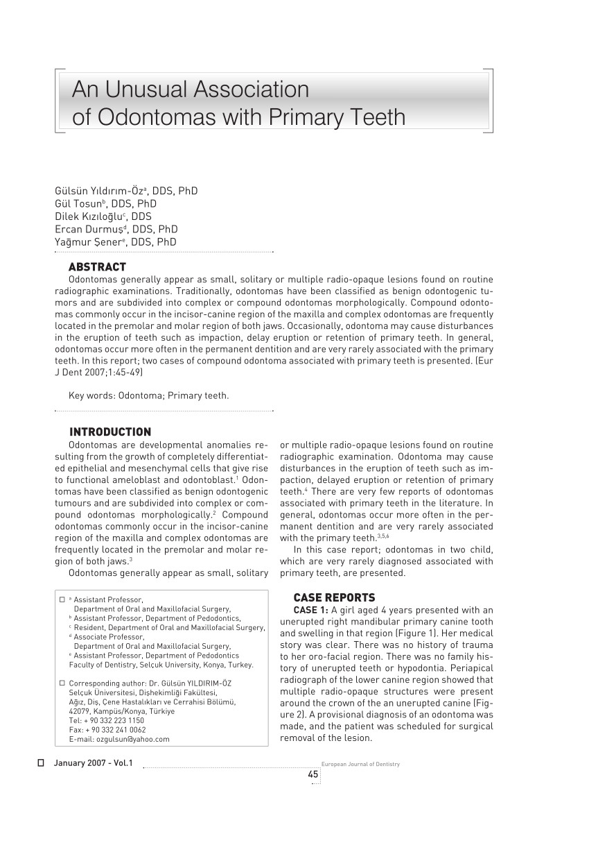 pdf an unusual association of odontomas with primary teeth