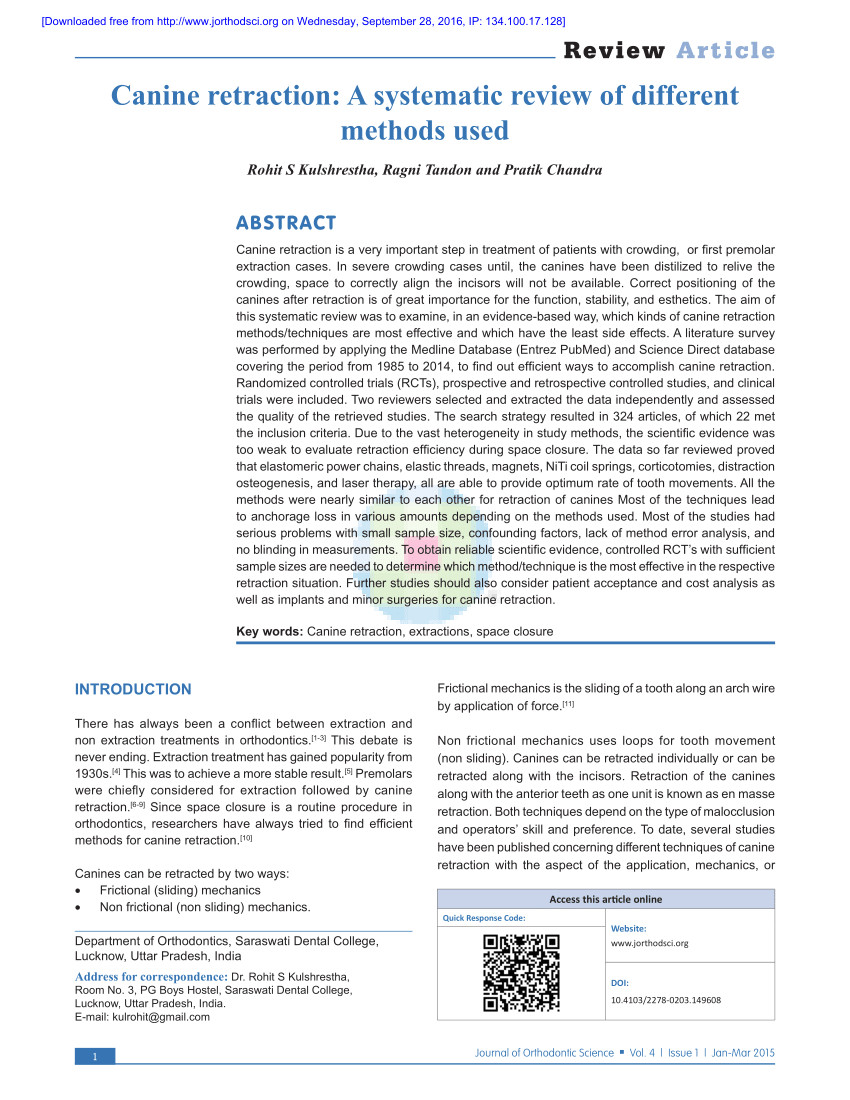 pdf canine retraction a systematic review of different methods used