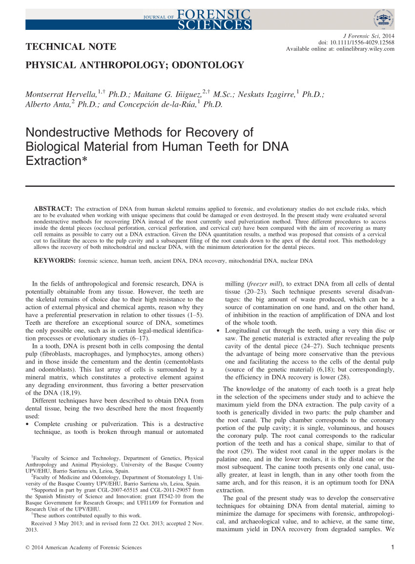 pdf nondestructive methods for recovery of biological material from human teeth for dna extraction
