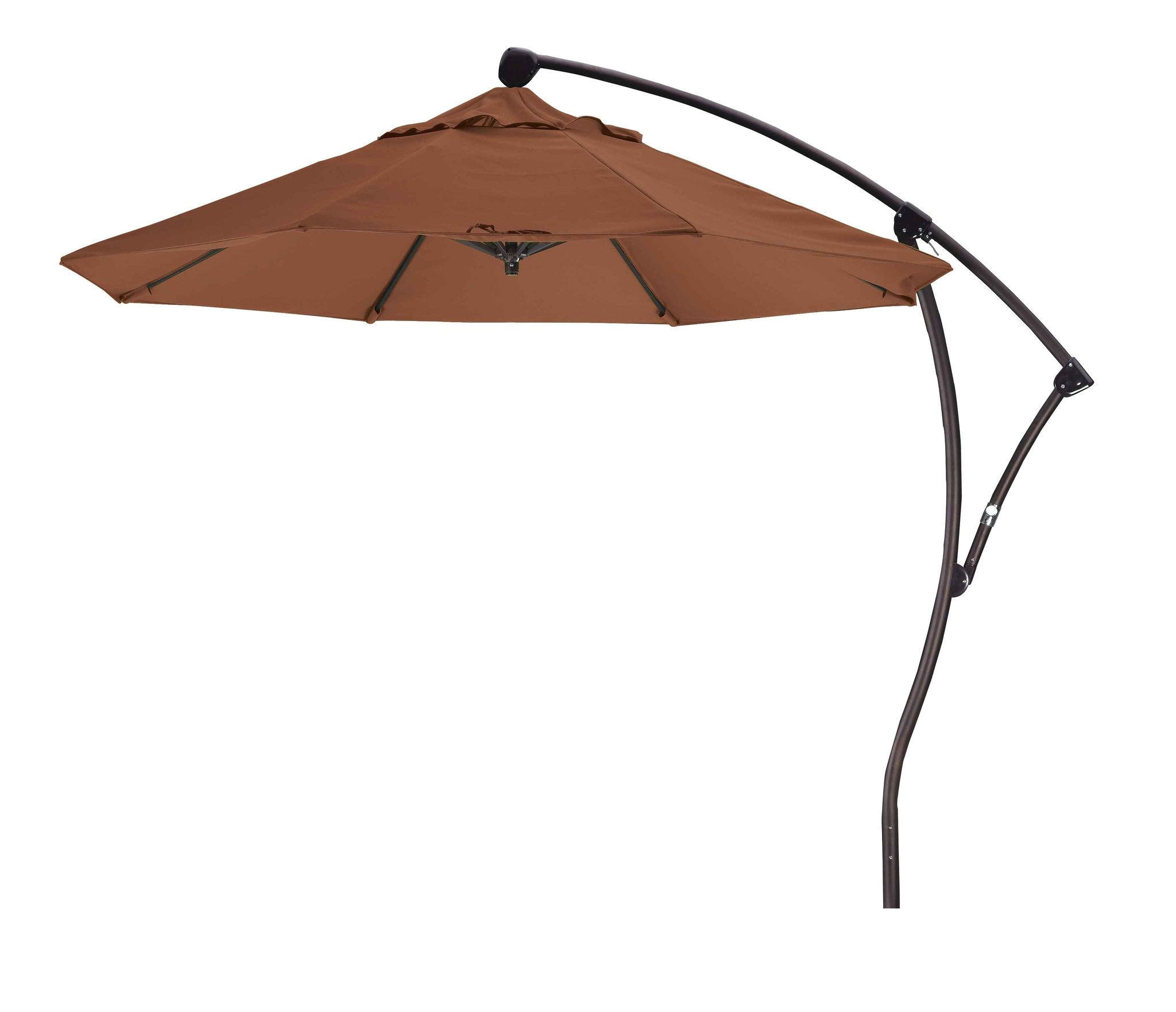 this 9 foot round cantilever umbrella offers wide sun protection on your patio this outdoor umbrella is made from stainless steel and features sunbrella