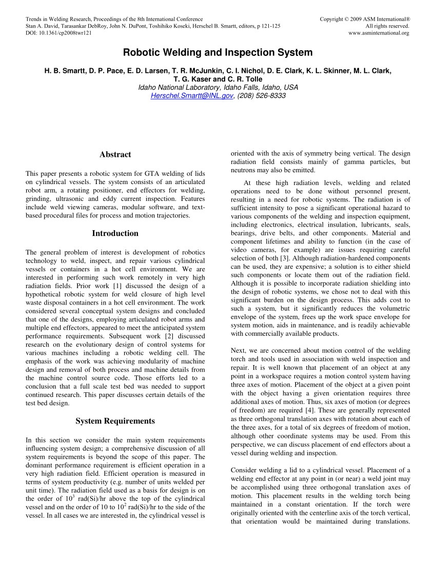 pdf robotic welding and inspection system