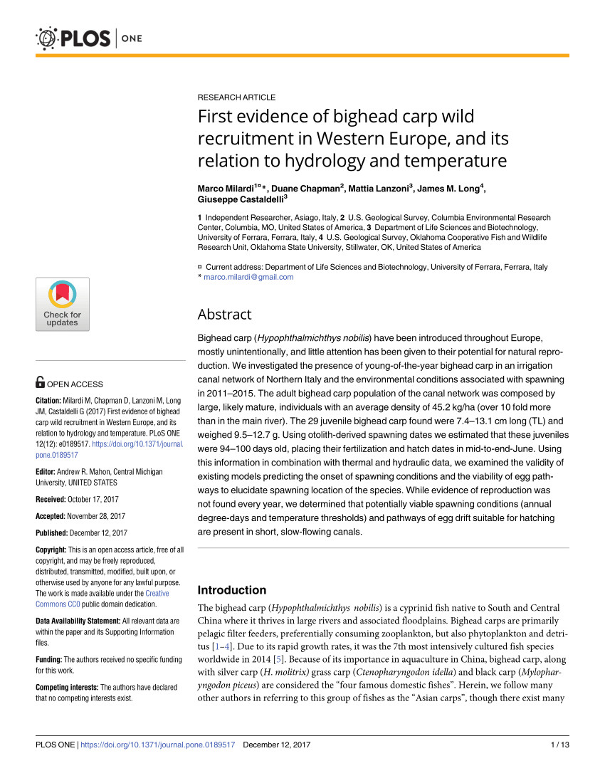 pdf embryonic and larval development and early behavior in grass carp ctenopharyngodon idella implications for recruitment in rivers