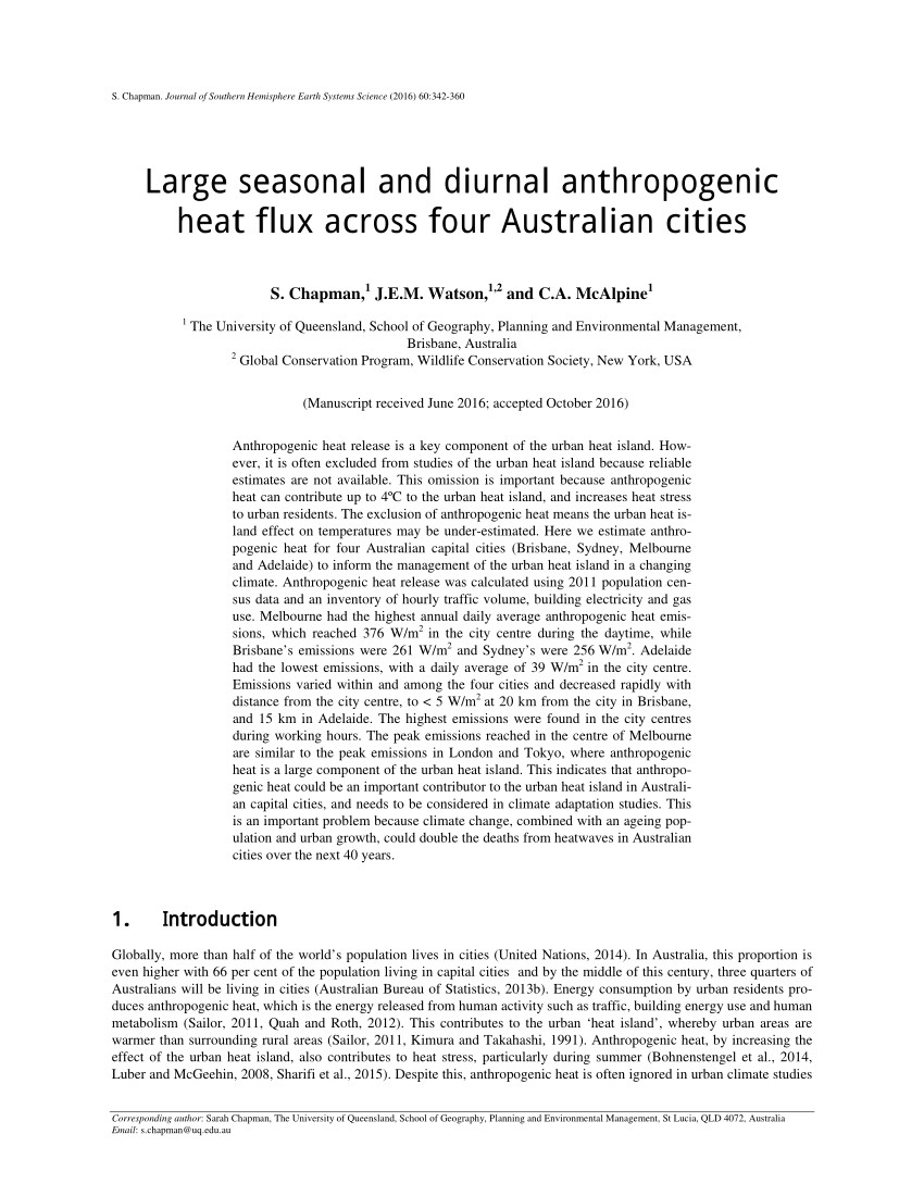 pdf large seasonal and diurnal anthropogenic heat flux across four australian cities