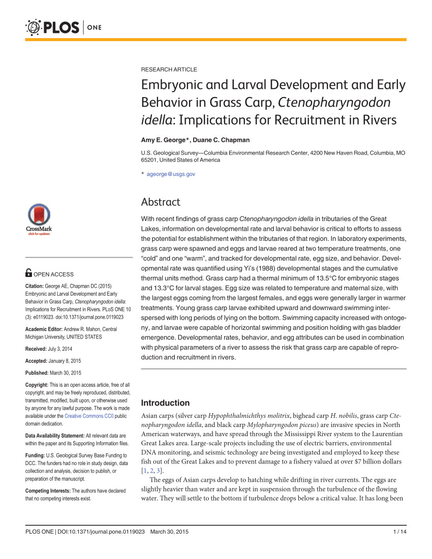 pdf embryonic and larval development and early behavior in grass carp ctenopharyngodon idella implications for recruitment in rivers