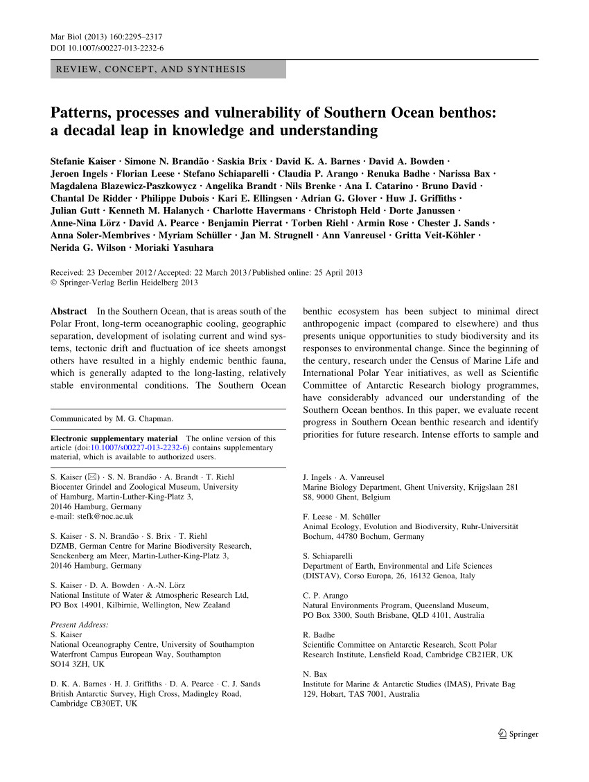 pdf possible effects of global environmental changes on antarctic benthos a synthesis across five major taxa