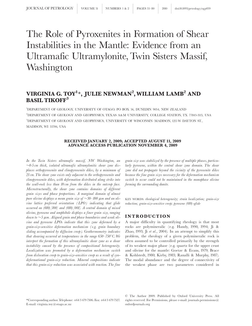 pdf the role of pyroxenites in formation of shear instabilities in the mantle evidence from an ultramafic ultramylonite twin sisters massif washington