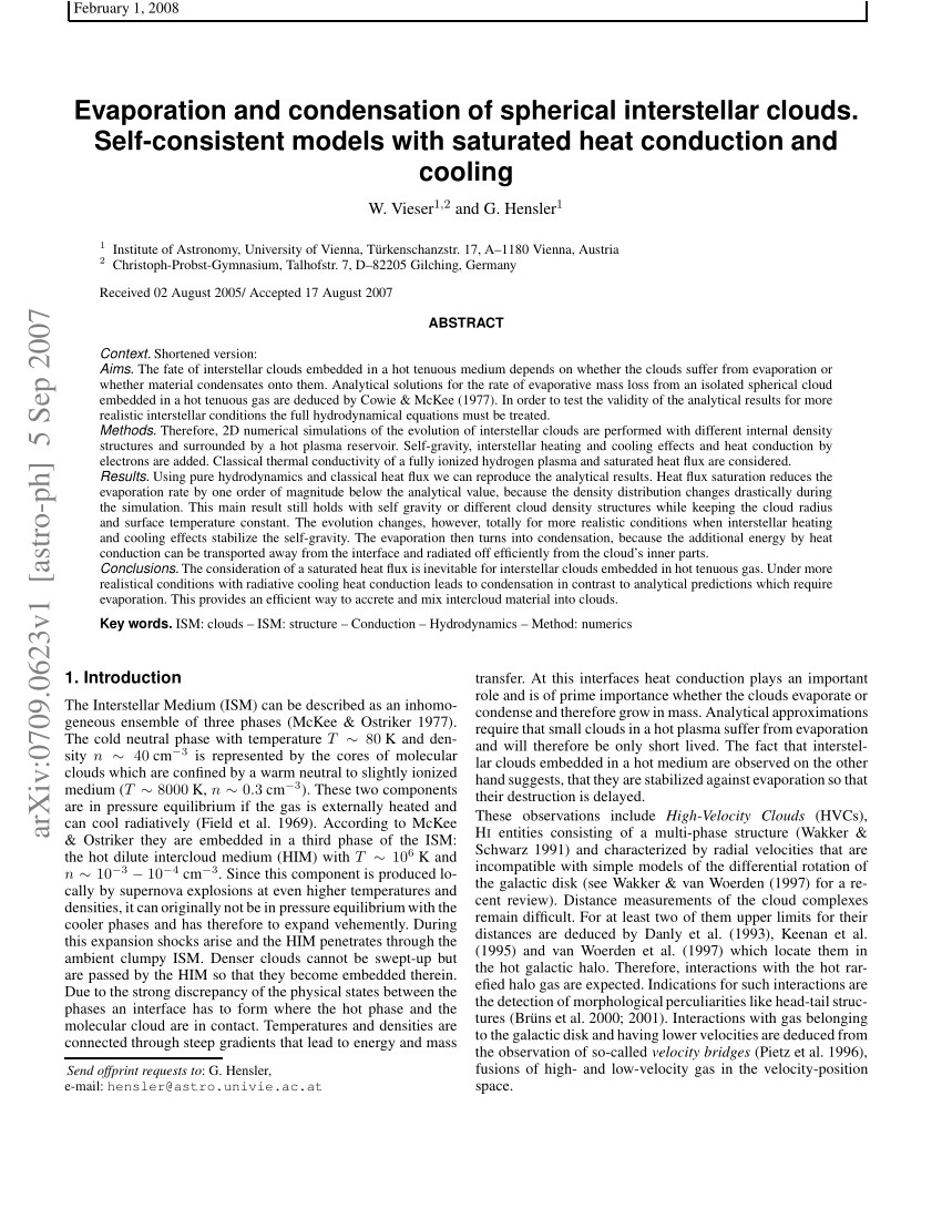 pdf evaporation and condensation of spherical interstellar clouds self consistent models with saturated heat conduction and cooling