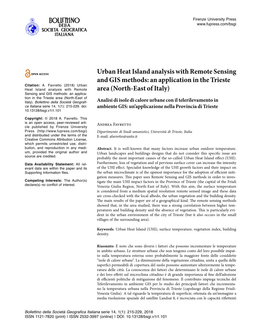 pdf urban heat island analysis with remote sensing and gis methods an application in the trieste area north east of italy