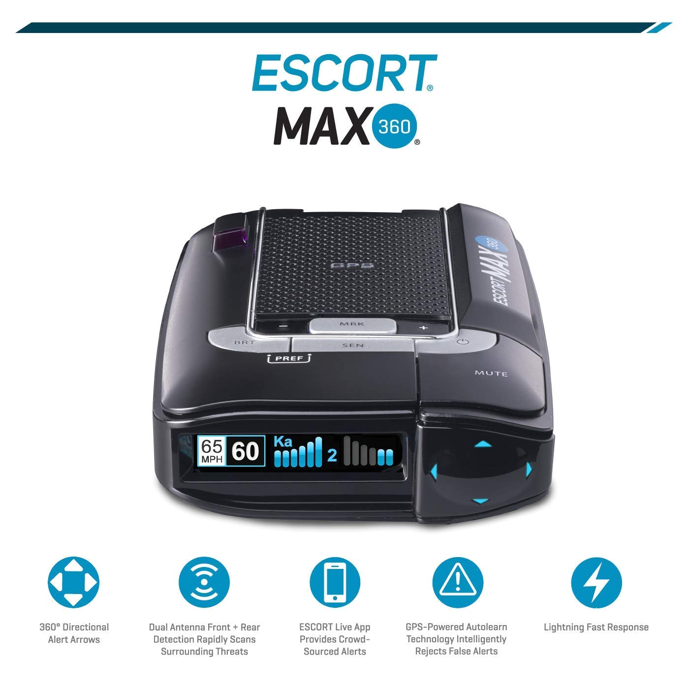 amazon com escort max360 laser radar detector gps for fewer false alerts lightning fast response directional alerts dual antenna front and rear