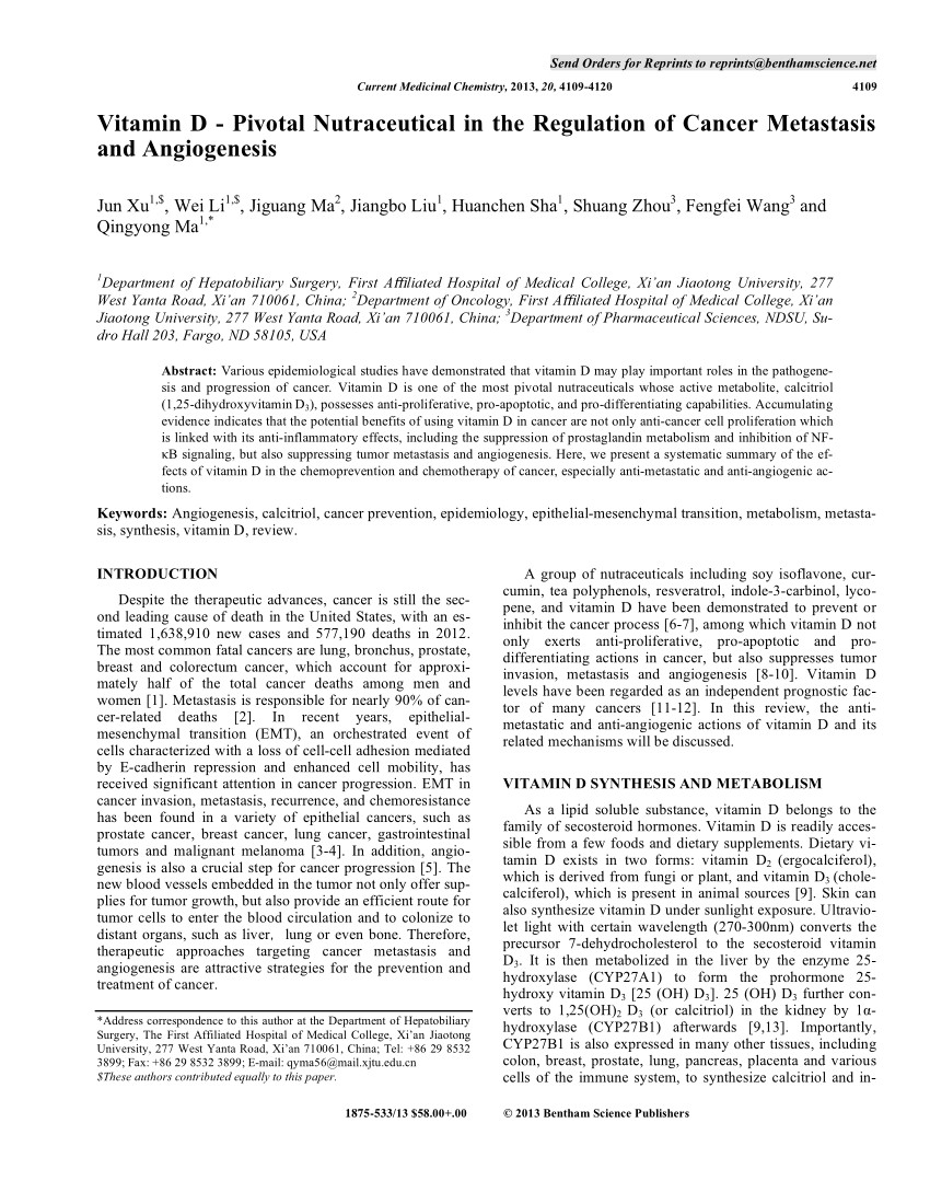 pdf vitamin d pivotal nutraceutical in the regulation of cancer metastasis and angiogenesis