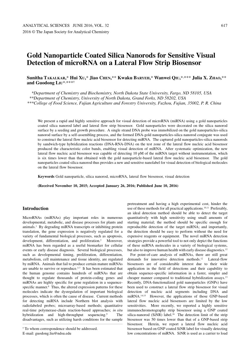 pdf gold nanoparticle coated silica nanorods for sensitive visual detection of microrna on a lateral flow strip biosensor