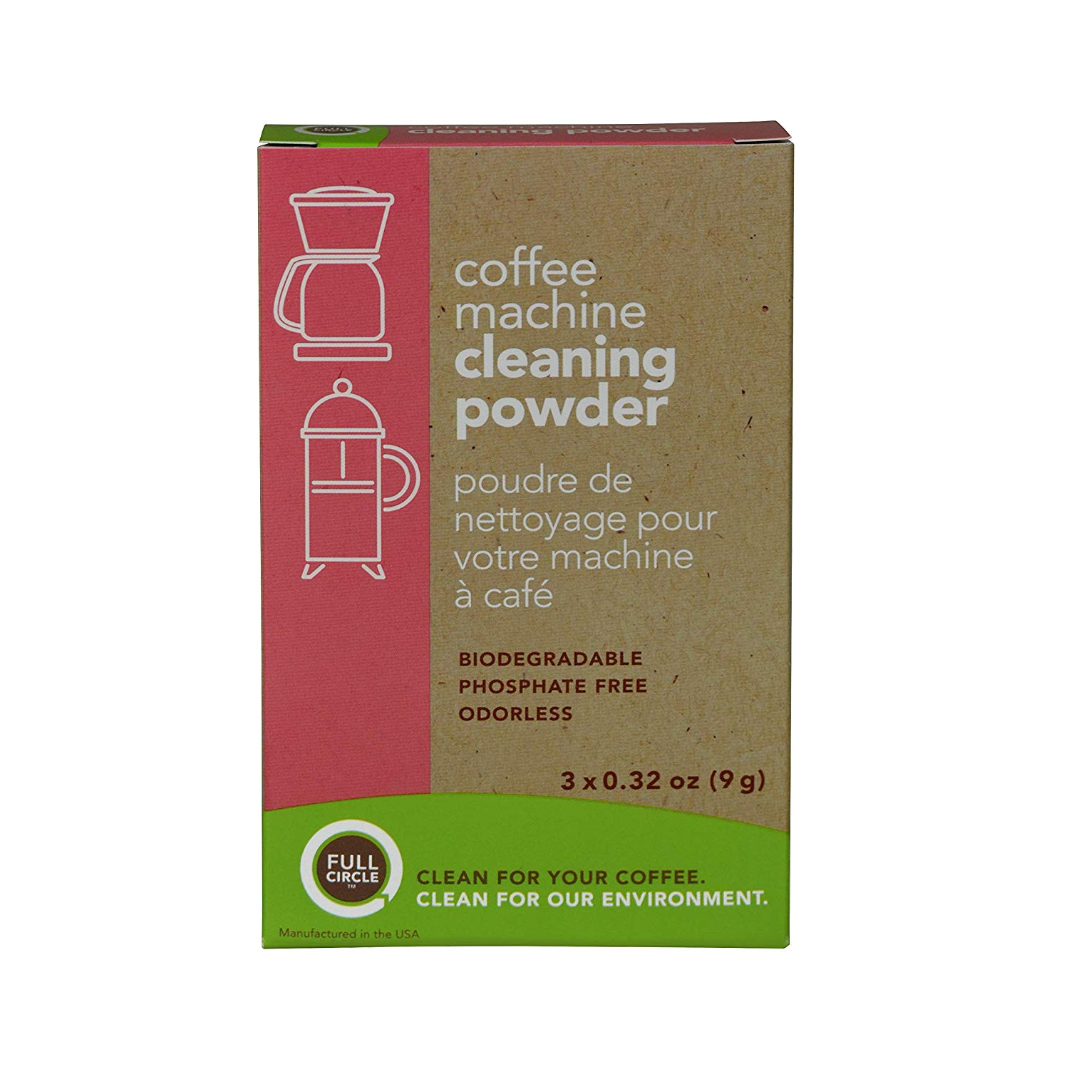 amazon com full circle coffee machine cleaner cleaning powder 3 single use packets safe on keurig delonghi nespresso ninja hamilton beach mr coffee