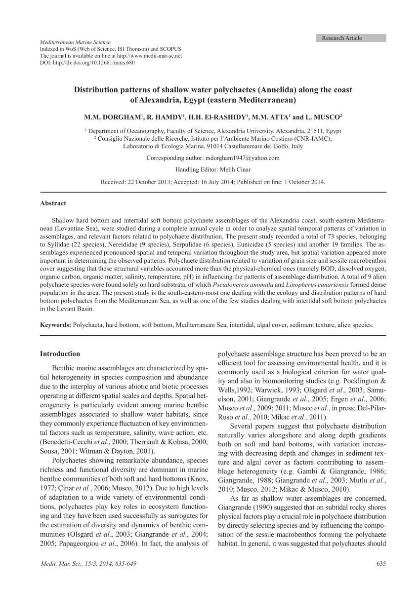 pdf distribution patterns of shallow water polychaetes annelida along the coast of alexandria egypt eastern mediterranean