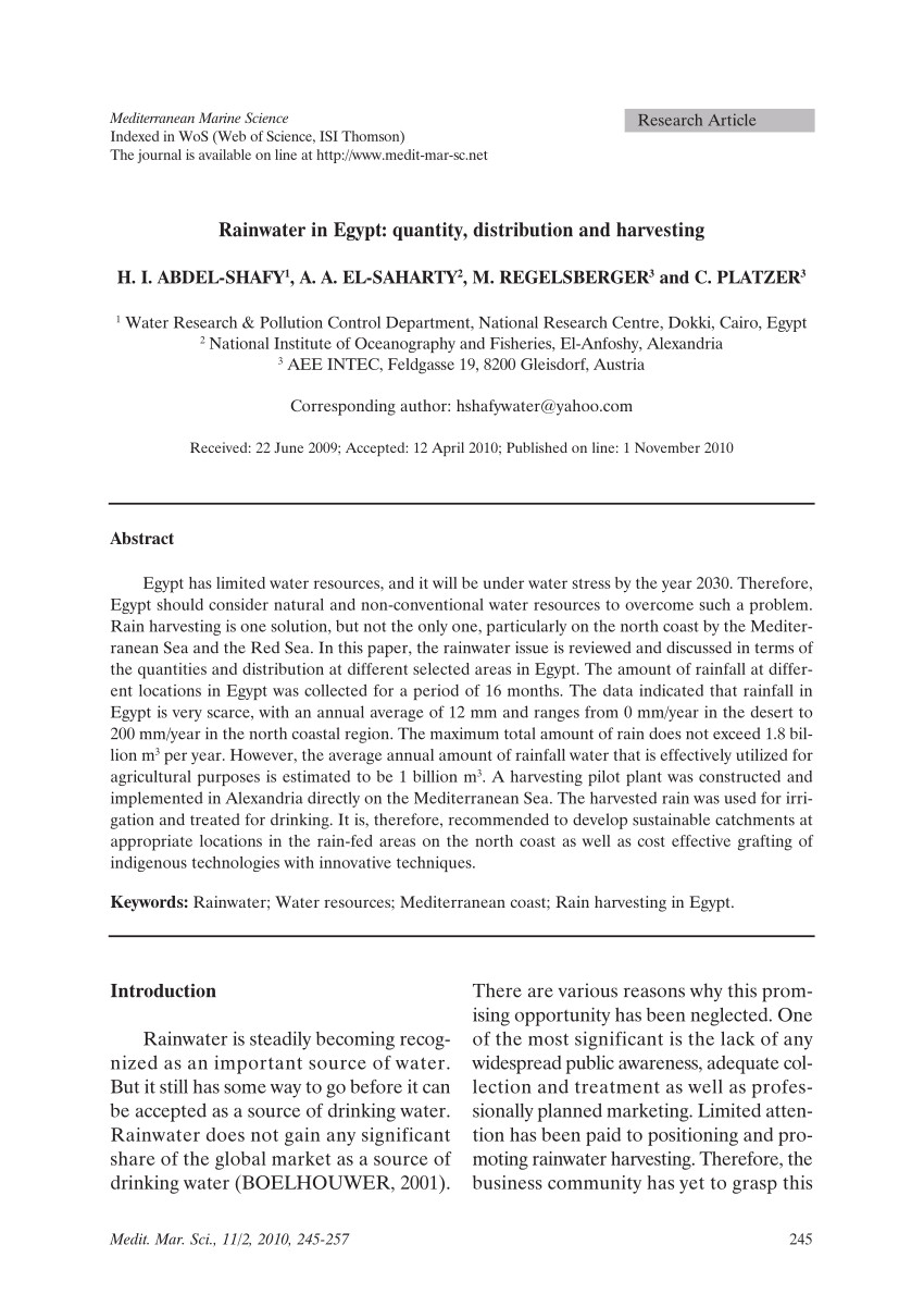 pdf rainwater in egypt quantity distribution and harvesting