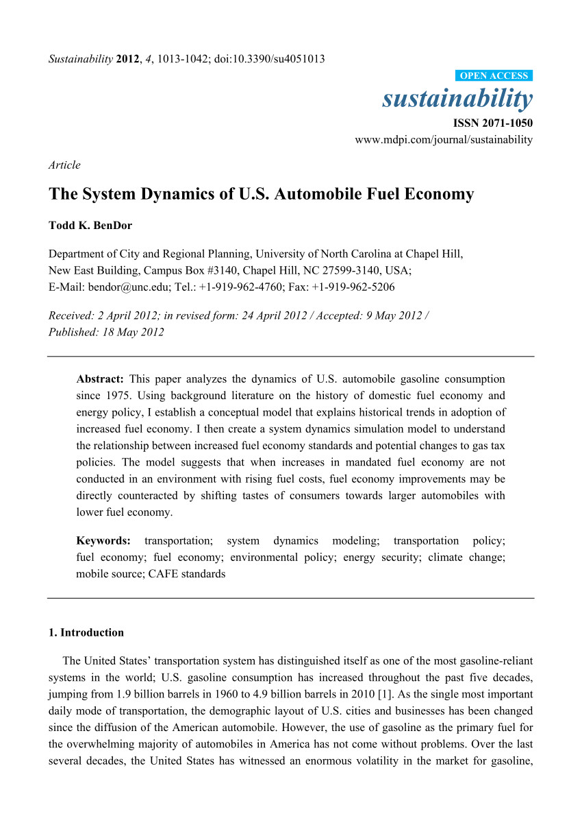 pdf the system dynamics of u s automobile fuel economy