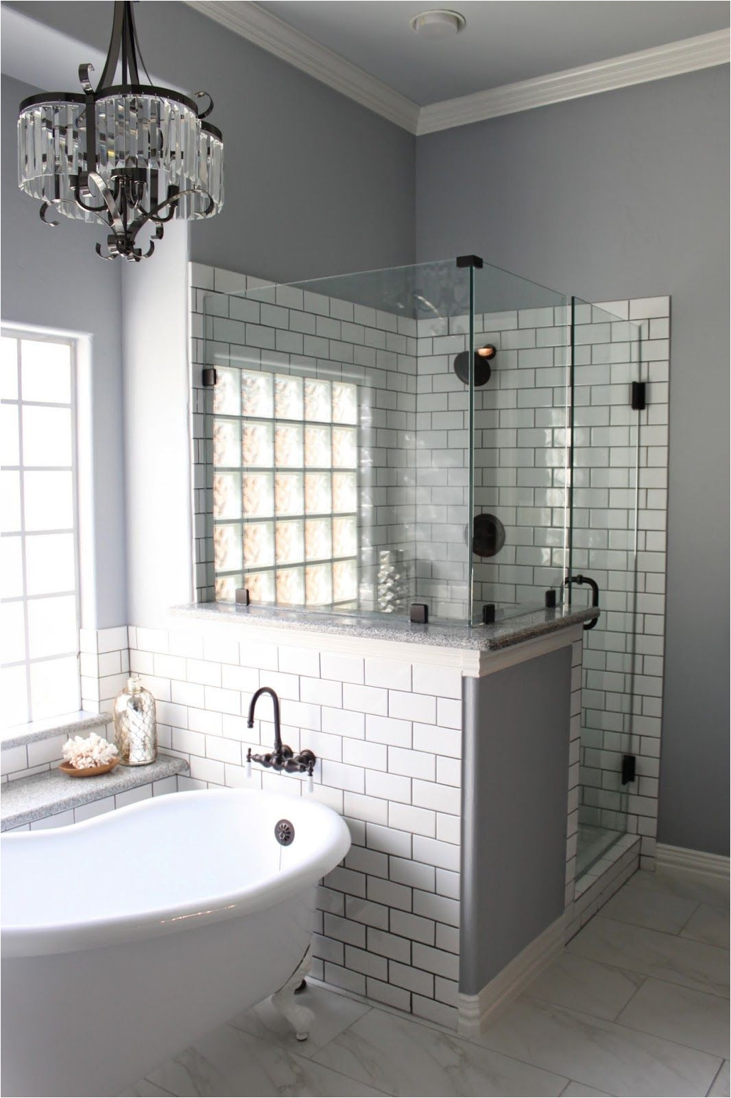white subway tile with gray grout i d like this with all glass block