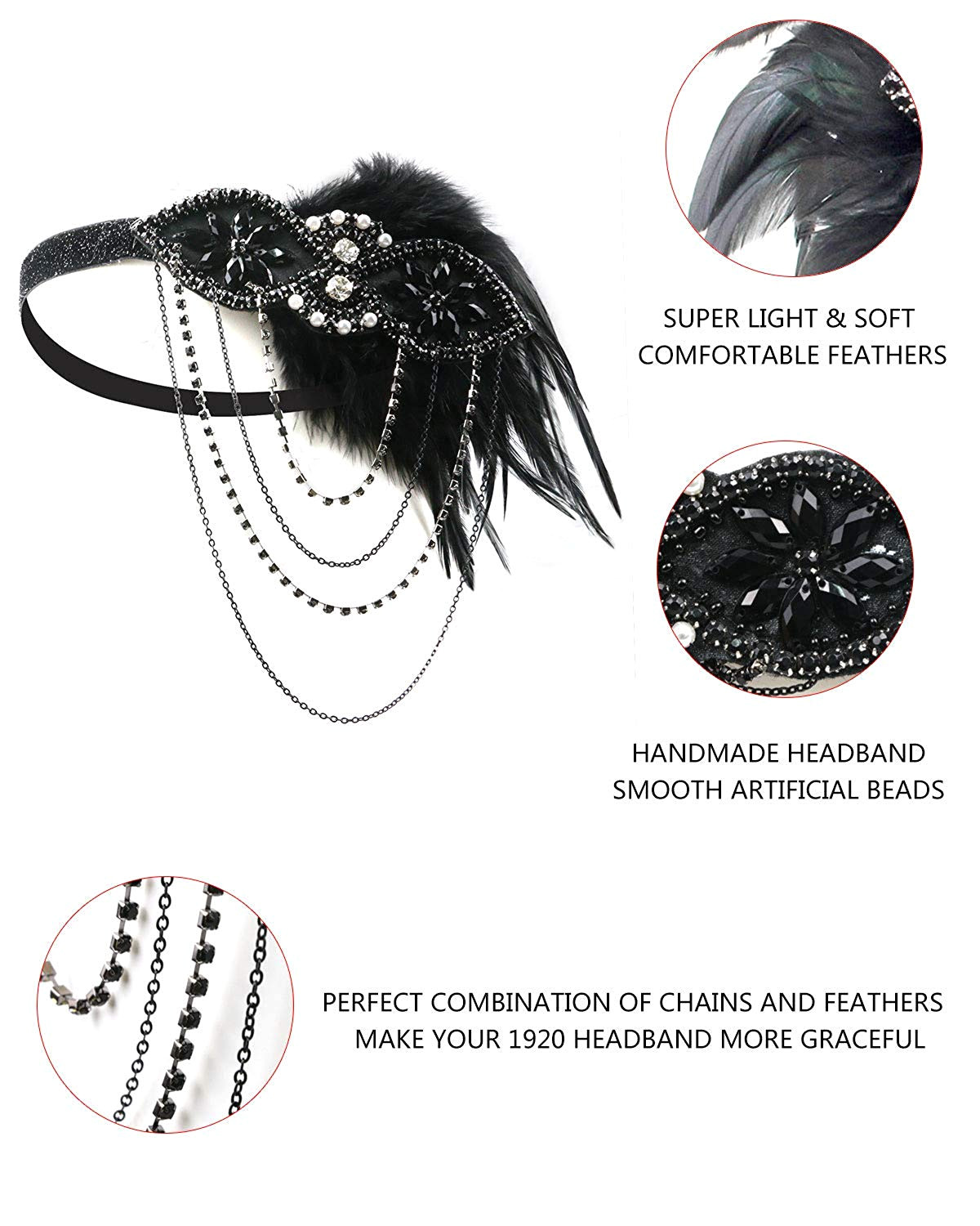 amazon com 1920 headpiece 1920s accessories women vintage feather headband flapper costume black clothing