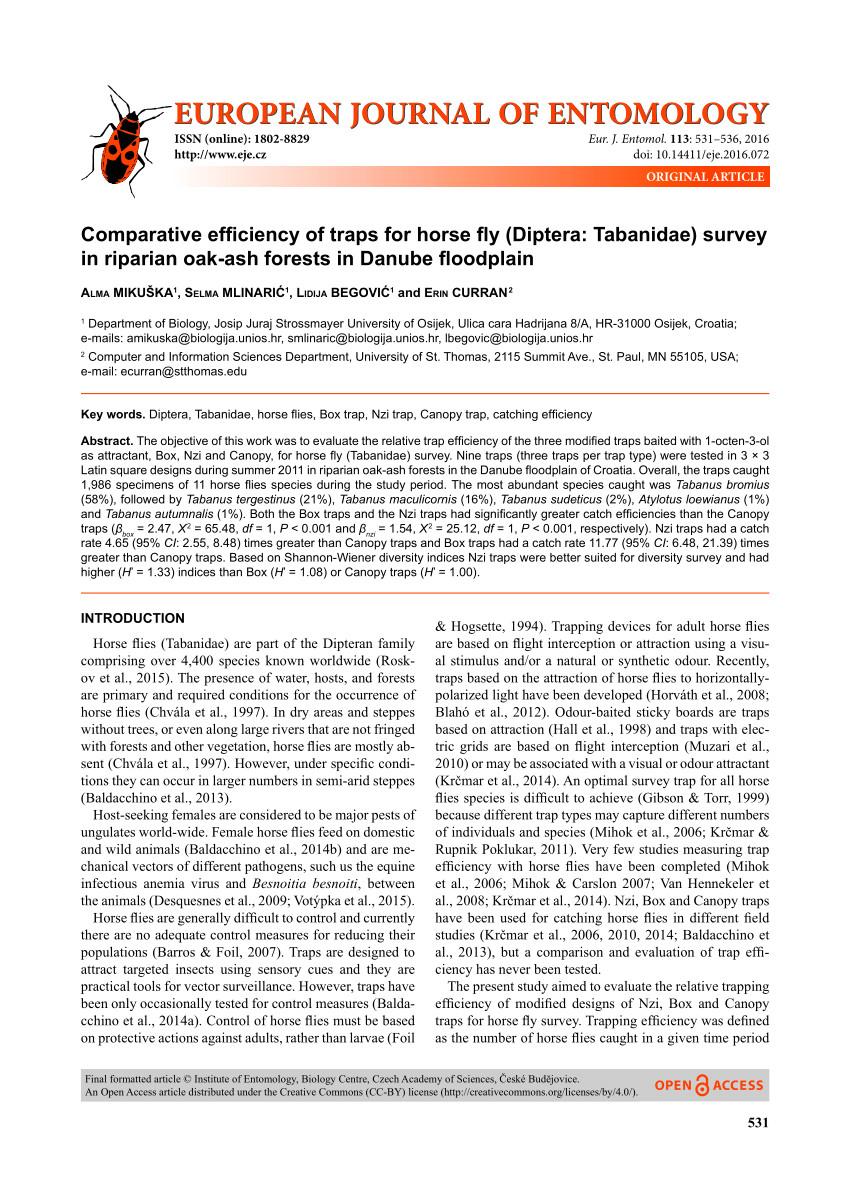 pdf design for a canopy trap for collecting horse flies diptera tabanidae