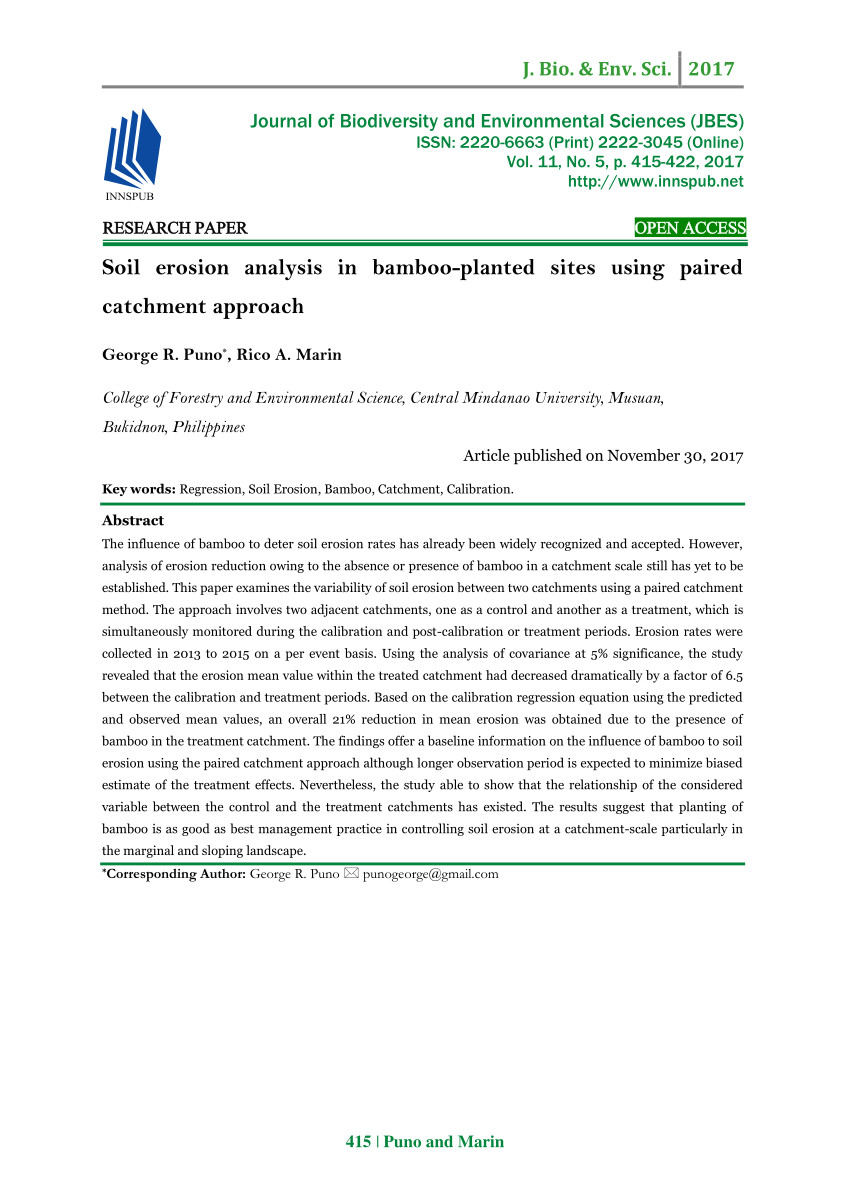 pdf soil erosion analysis in bamboo planted sites using paired catchment approach