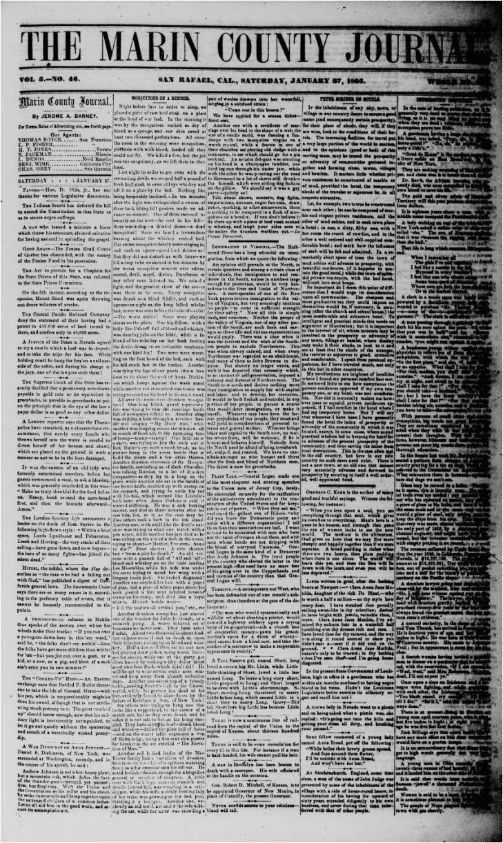 marin county journal newspapers marin county journal 1861 1888 anne t kent california room digital collections
