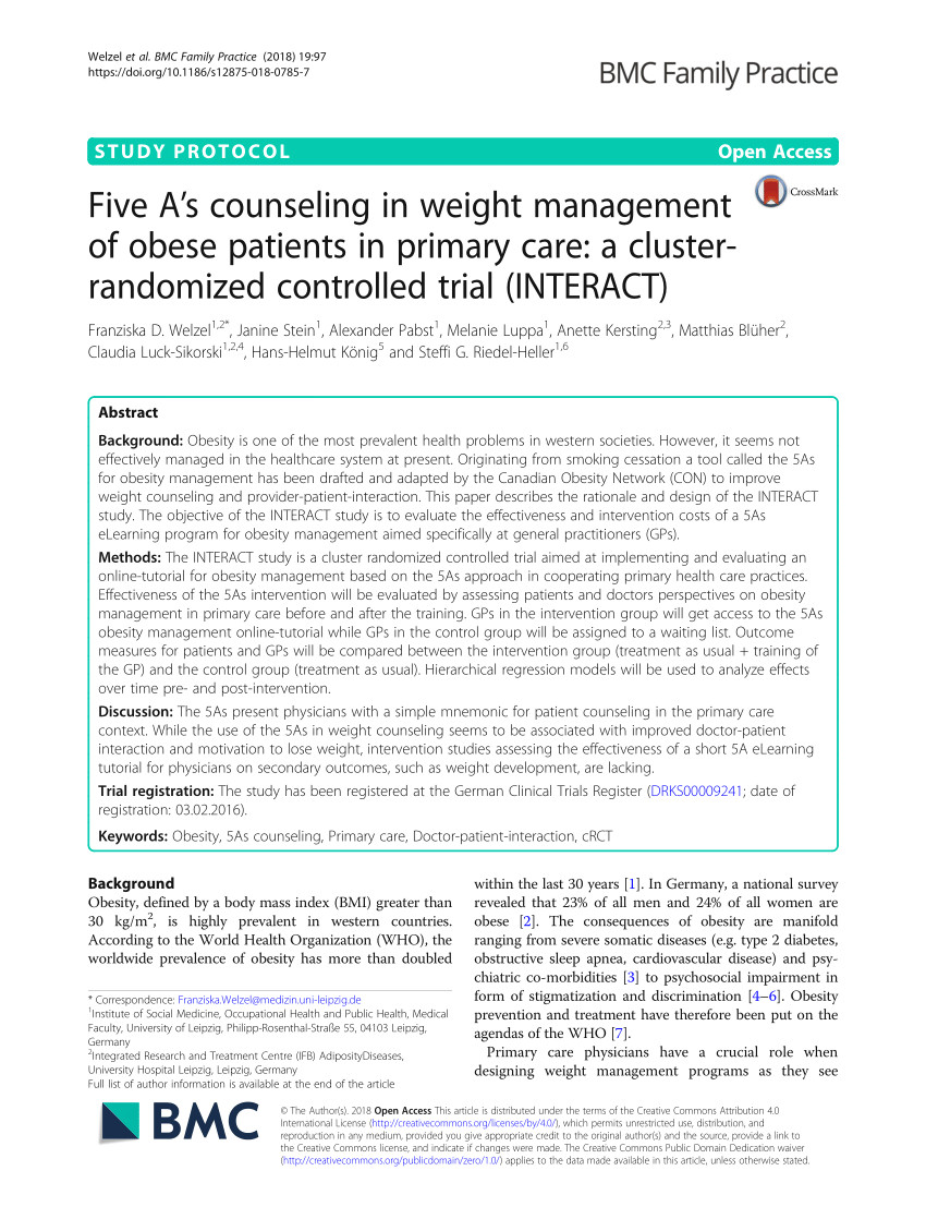 pdf physicians use of the 5as in counseling obese patients is the quality of counseling associated with patients motivation and intention to lose