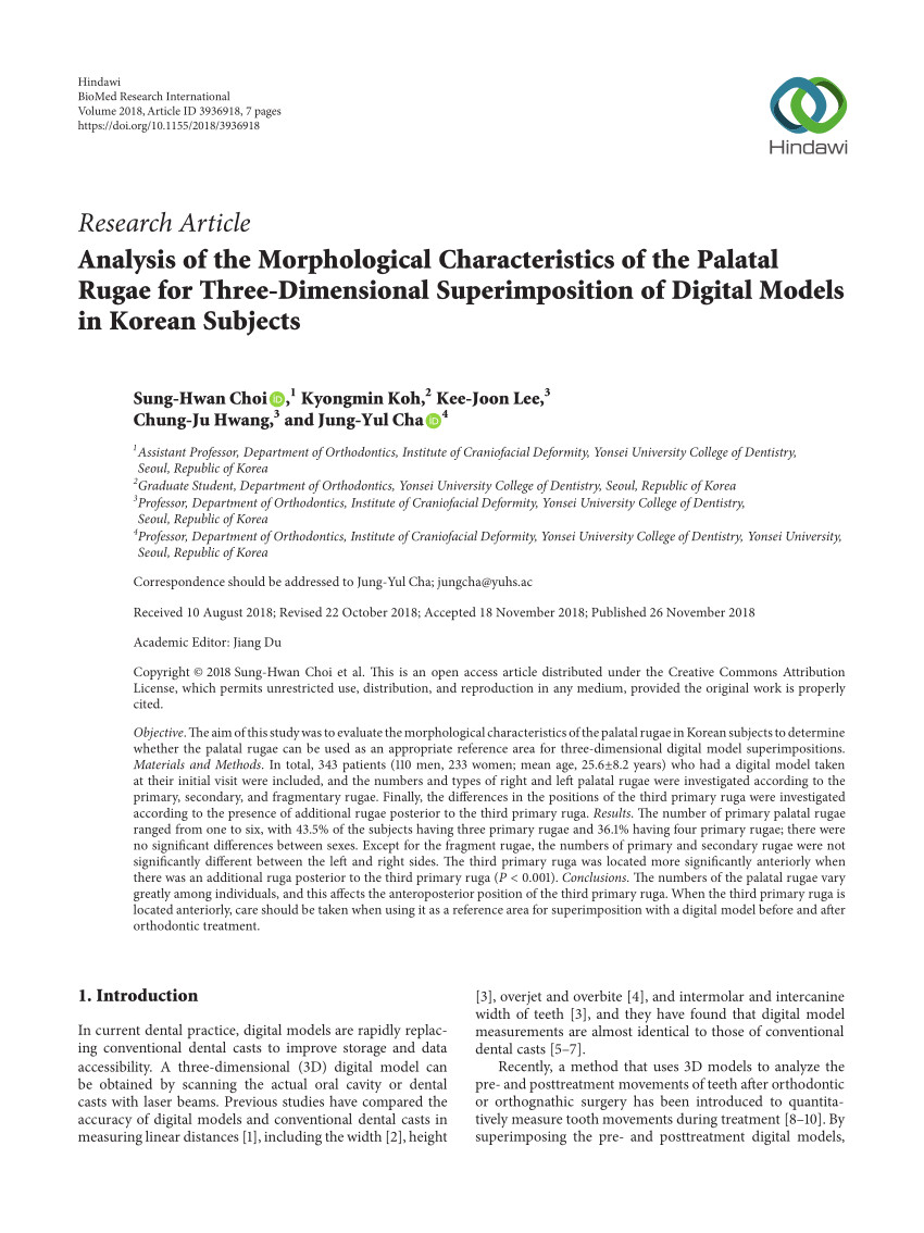 pdf analysis of the morphological characteristics of the palatal rugae for three dimensional superimposition of digital models in korean subjects