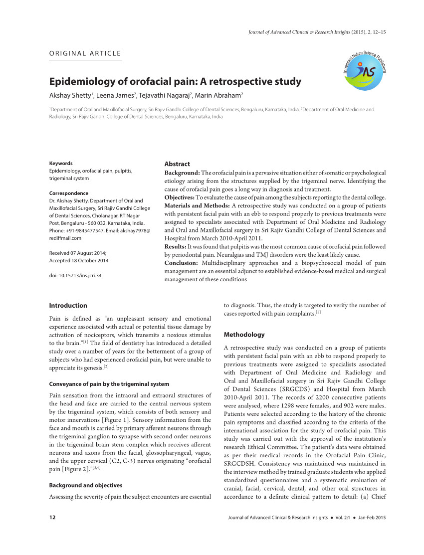 pdf epidemiology of orofacial pain a retrospective study