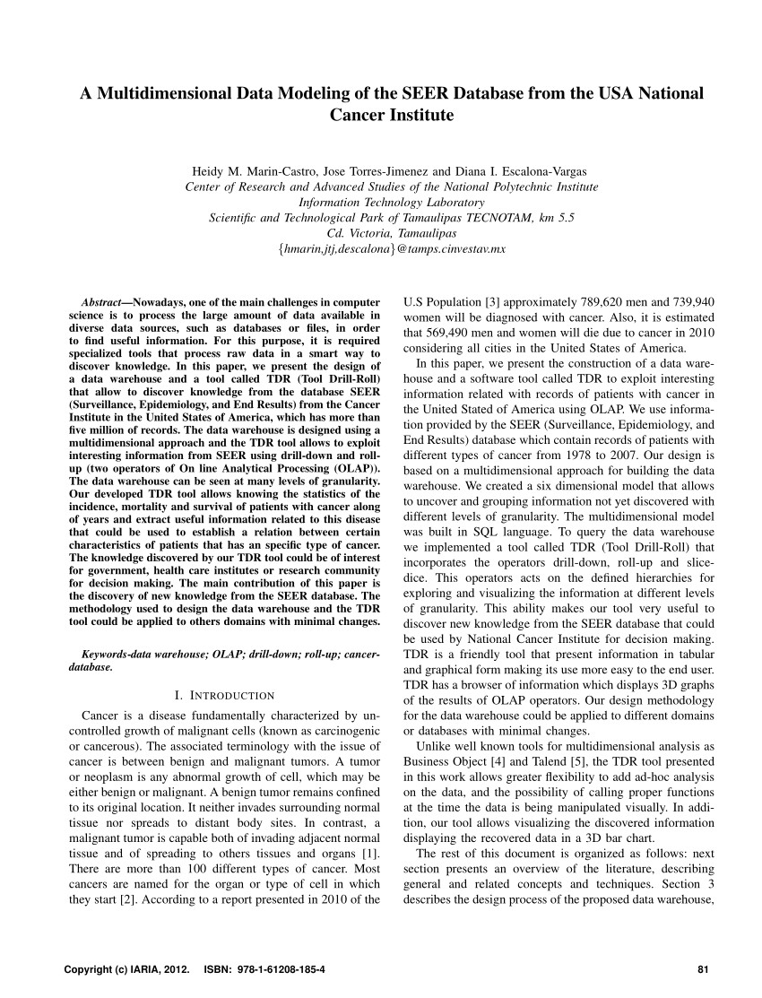 pdf a multidimensional data modeling of the seer database from the usa national cancer institute