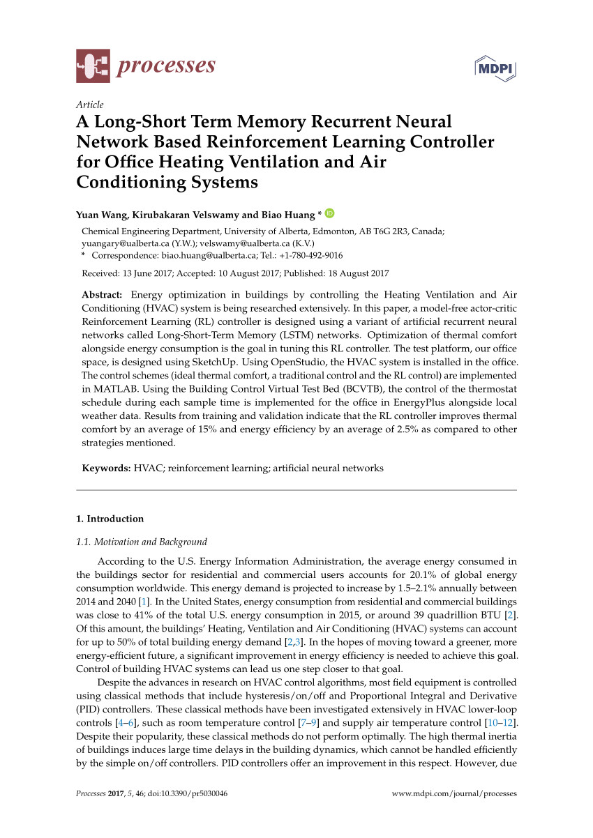 pdf a long short term memory recurrent neural network based reinforcement learning controller for office heating ventilation and air conditioning systems