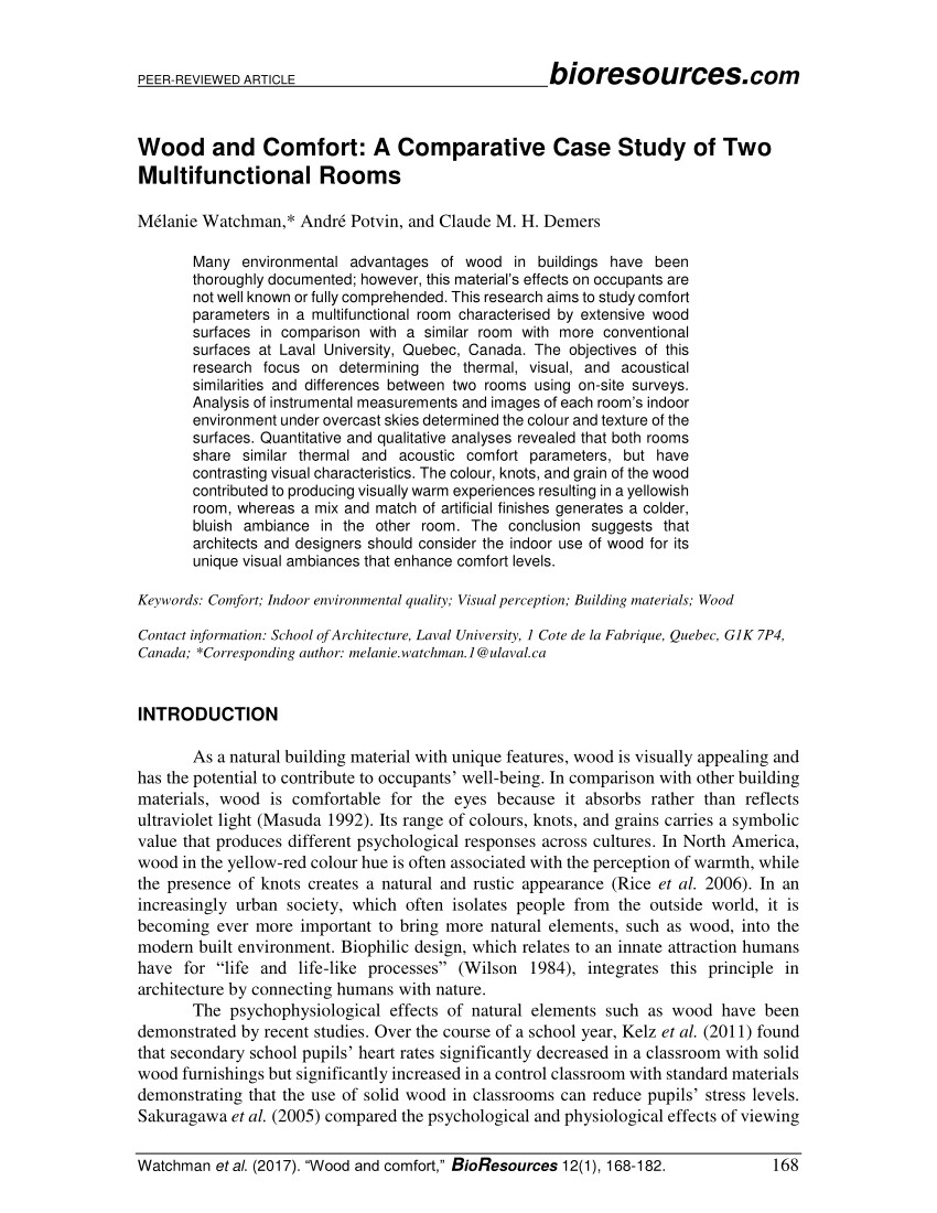 pdf a post occupancy evaluation of the influence of wood on environmental comfort