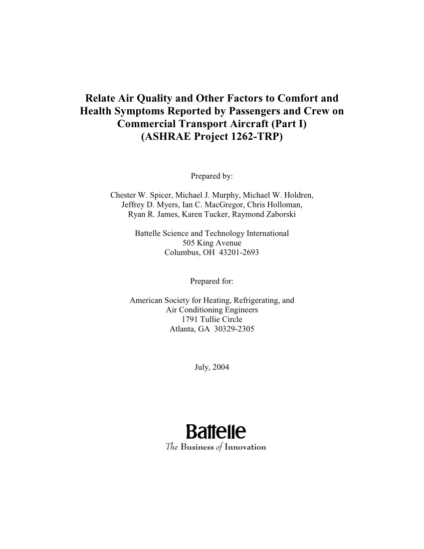 pdf relate air quality and other factors to comfort and health symptoms reported by passengers and crew on commercial transport aircraft part i ashrae