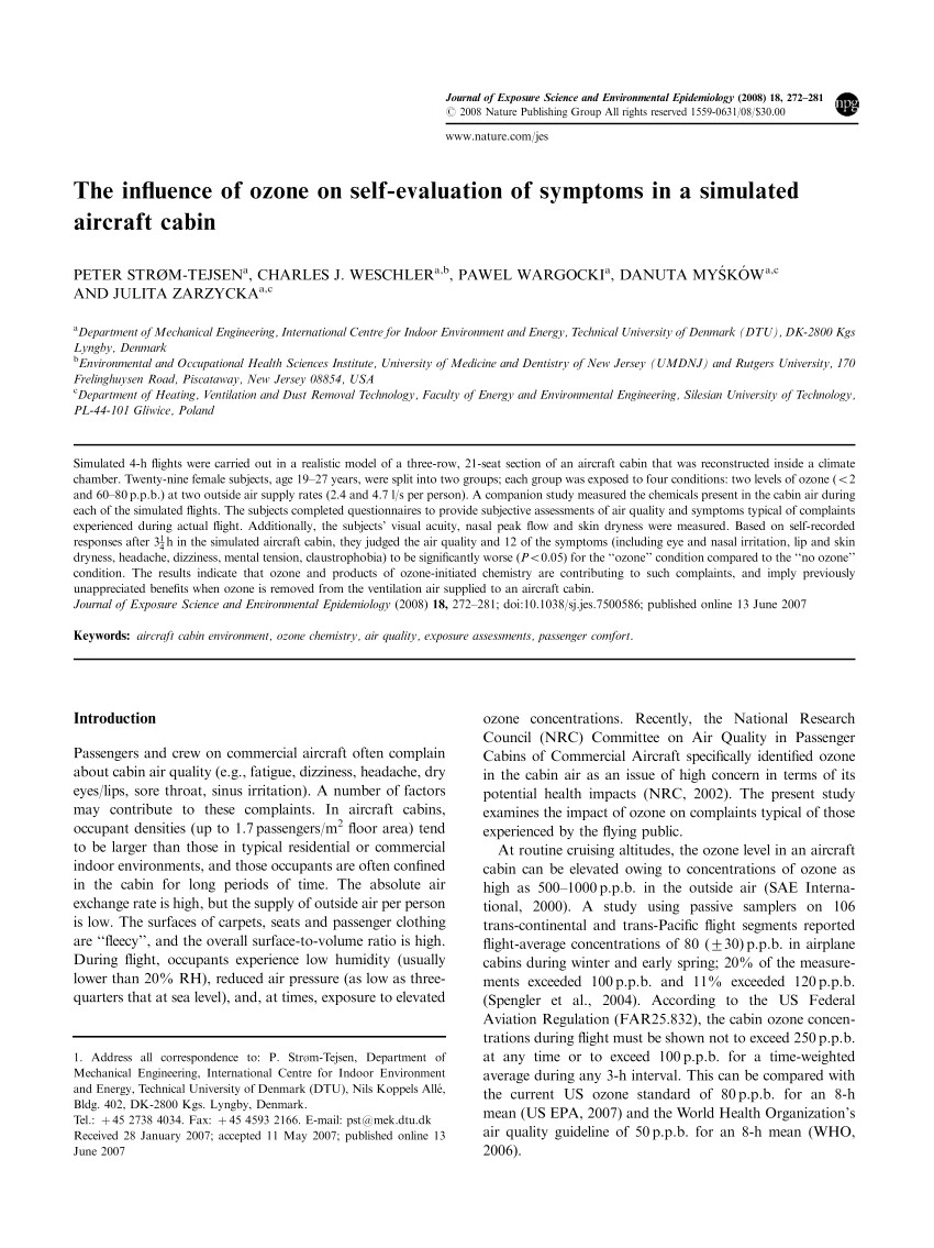 pdf relate air quality and other factors to comfort and health symptoms reported by passengers and crew on commercial transport aircraft part i ashrae