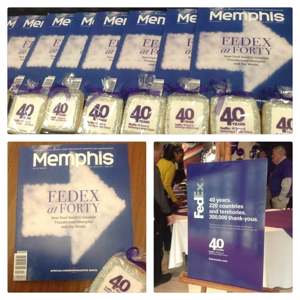 today fedex employees in memphis celebrated the 40th anniversary with a special edition of memphis magazine and some pretty cool custom cookies