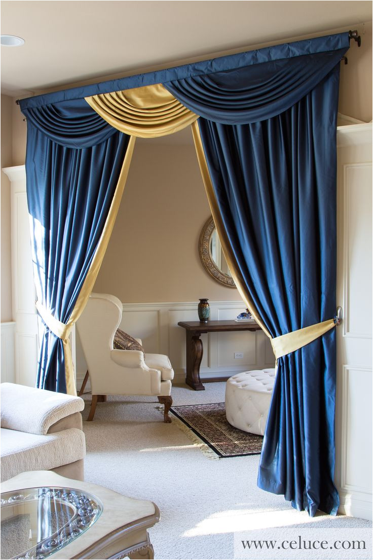 classic blue and gold swag valance curtain set find this pin and more on cortinas para salas elegantes