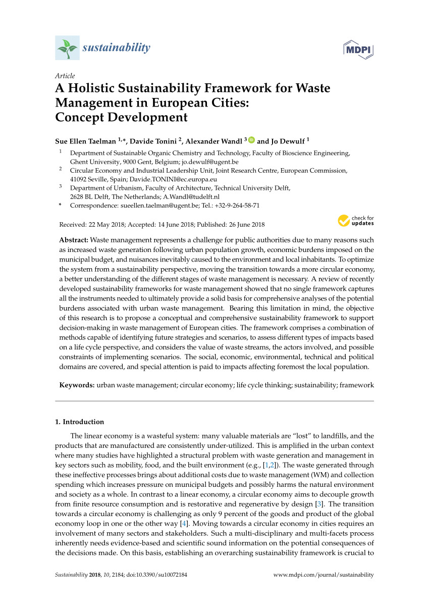 pdf a holistic sustainability framework for waste management in european cities concept development