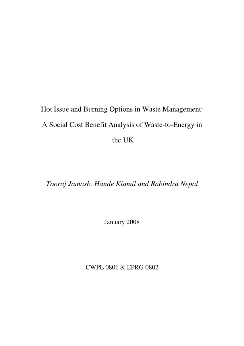 pdf hot issue and burning options in waste management a social cost benefit analysis of waste to energy in the uk