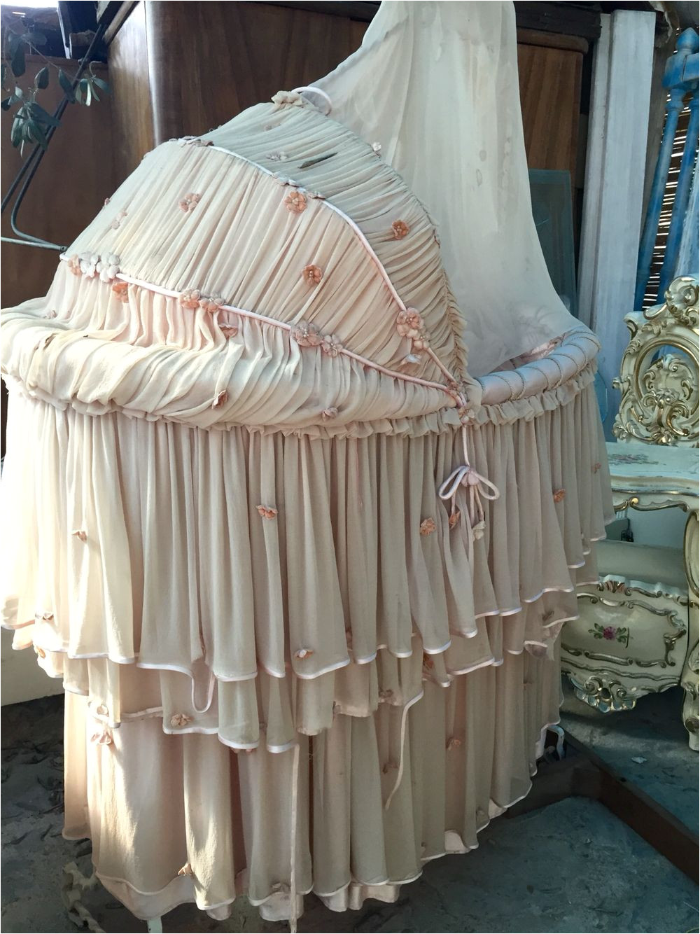 the most beautiful vintage bassinet i ve seen complete with silk bedding contact me