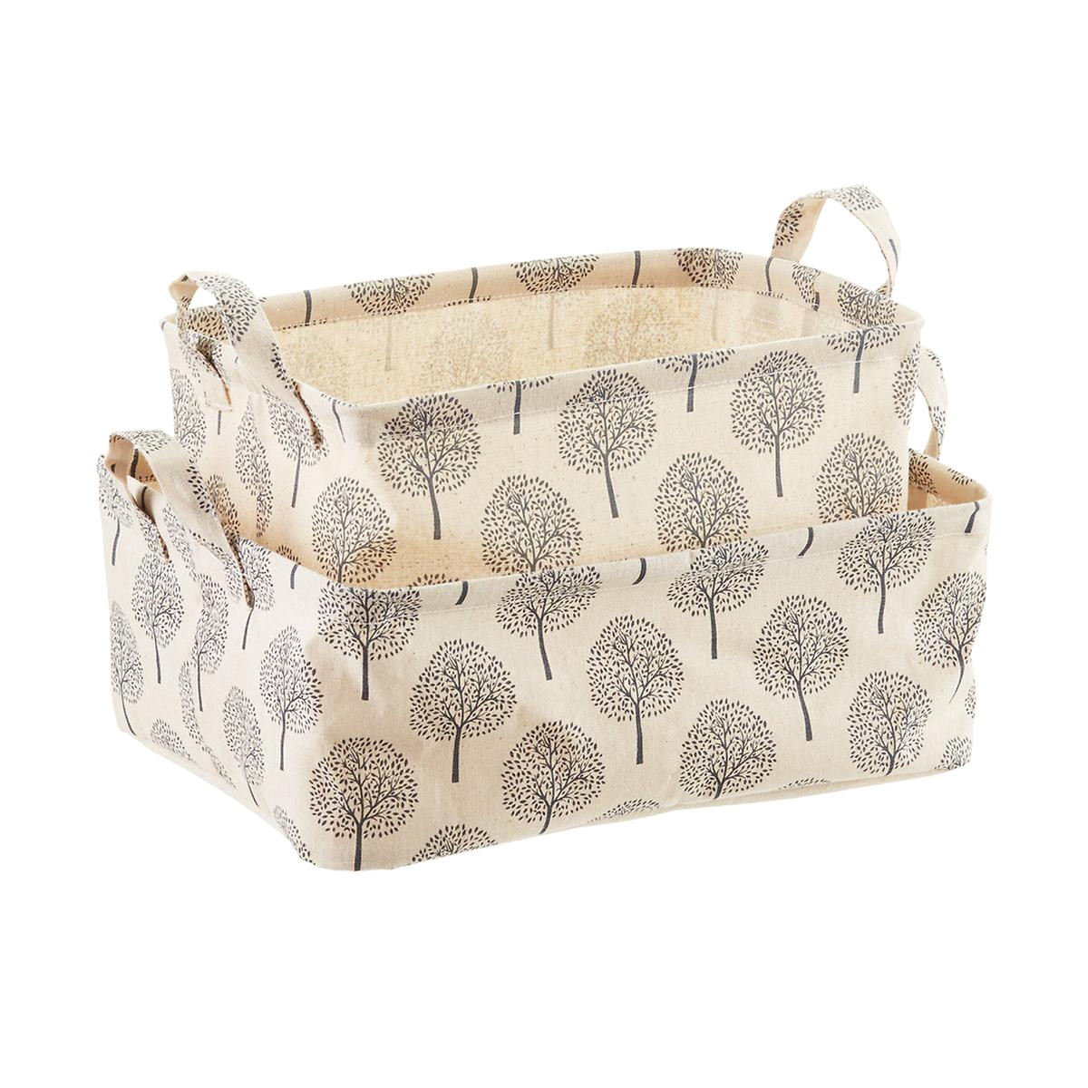 natural tree print fabric storage bins with handles