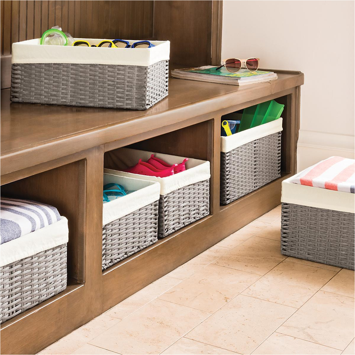 grey montauk woven rectangular storage bins