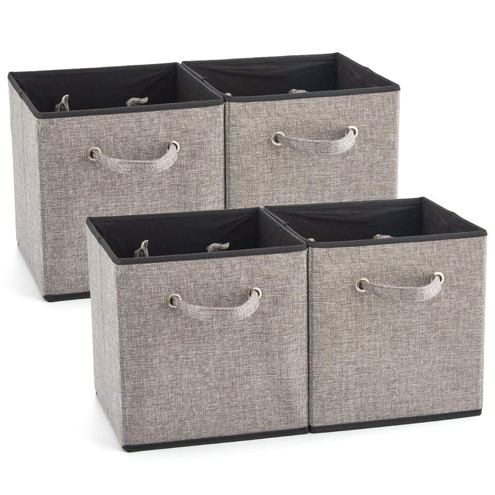 ezoware 4 pack fabric foldable cubes bin organizer container with handles for drawer nursery closet office home gray 27x28x27cm amazon ca home