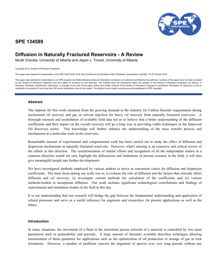 pdf diffusion in naturally fractured reservoirs a review