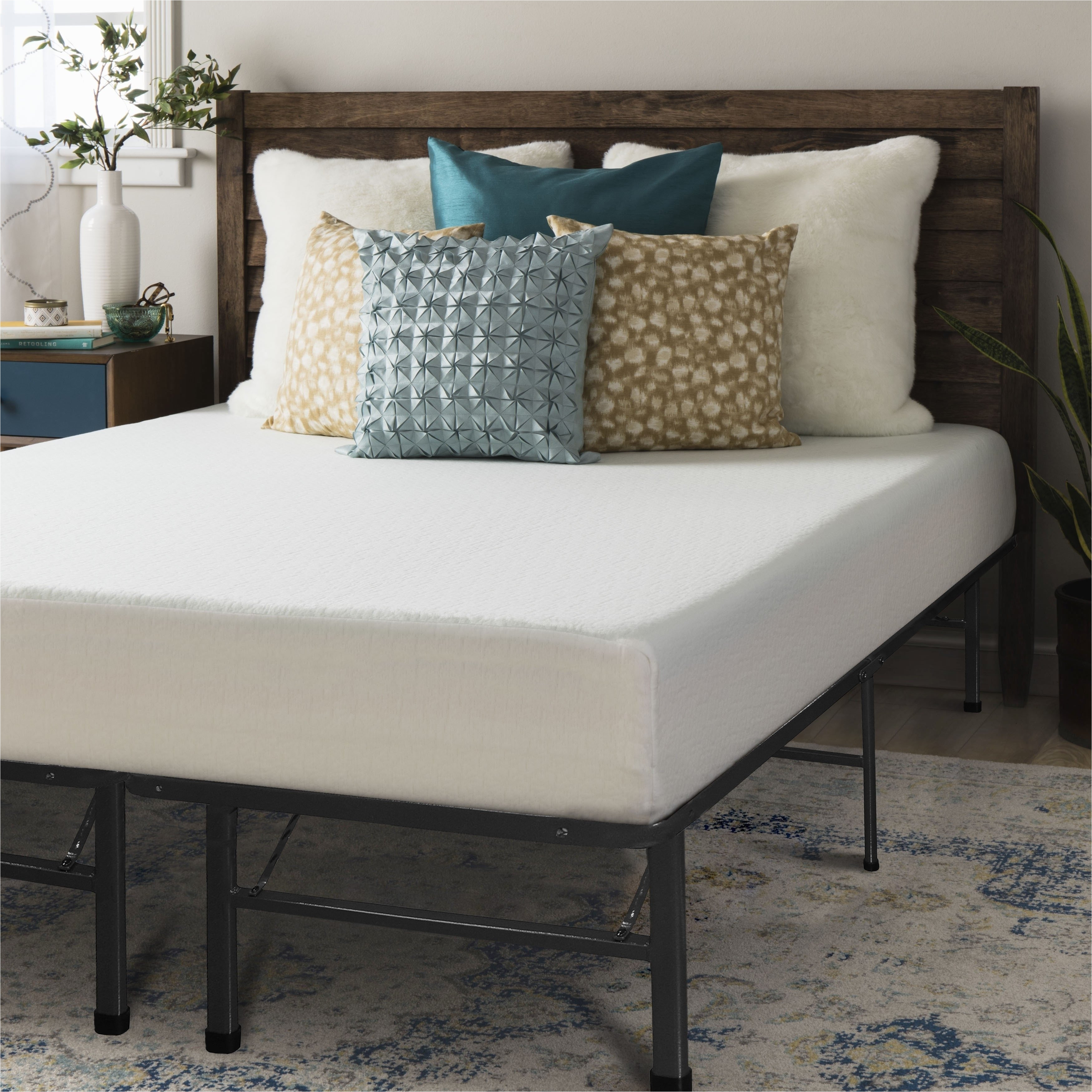 full size memory foam mattress 8 inch with bed frame and brackets bed skirt set crown comfort free shipping today overstock com 19304976