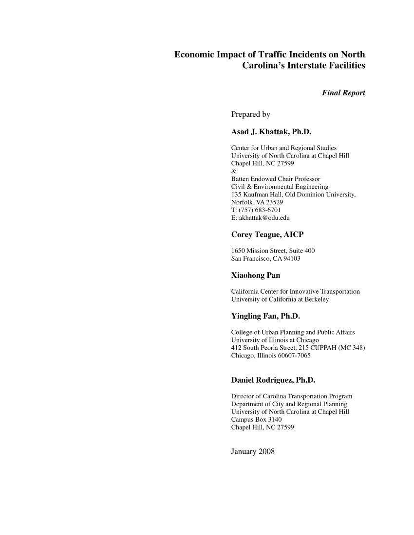 pdf economic impact of traffic incidents on north carolina s interstate facilities