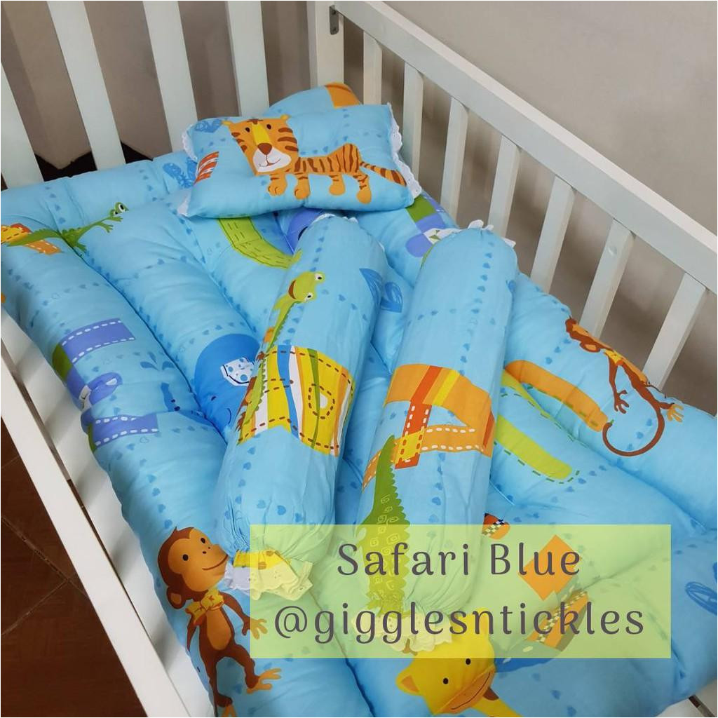 high quality soft baby crib comforter and pillows set blue safari